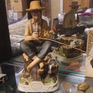 Coca Cola Figurine with Fishing Boy in Brown and Blue